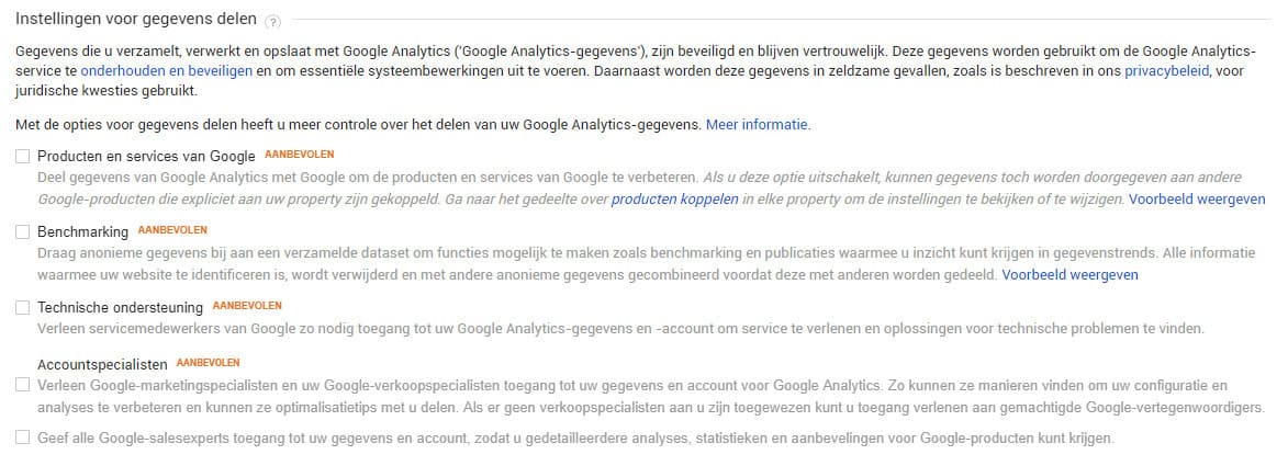 Deel geen gegevens met Google Analytics
